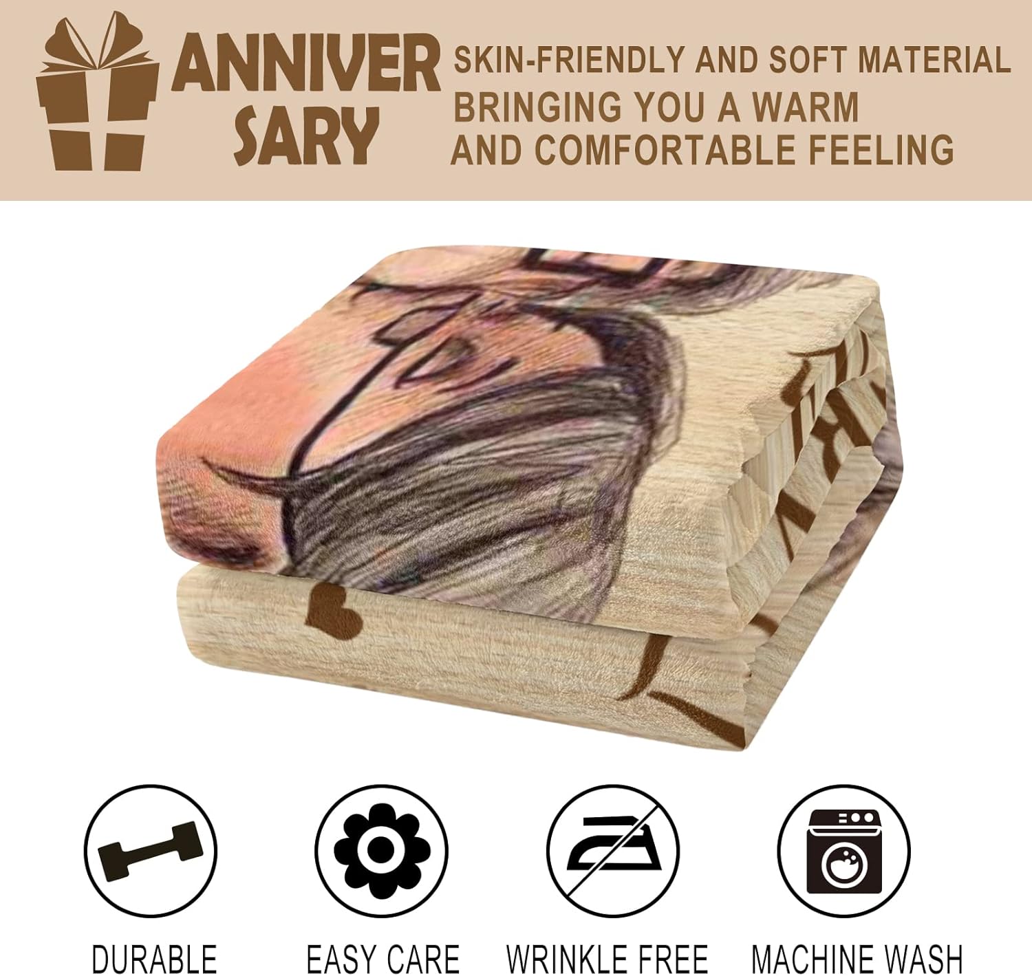 Wedding Anniversary Blanket Gifts for Him Her Wife Husband Men Women, Best Romantic Anniversary Marriage Gift for Couple Mom Parents, Happy Anniversary for Girlfriend Boyfriend Gifts Blanket