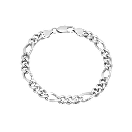Fine Mens Bracelets - Men's 7.5mm Stainless Steel Figaro Link Chain - Mens Bracelet, 8