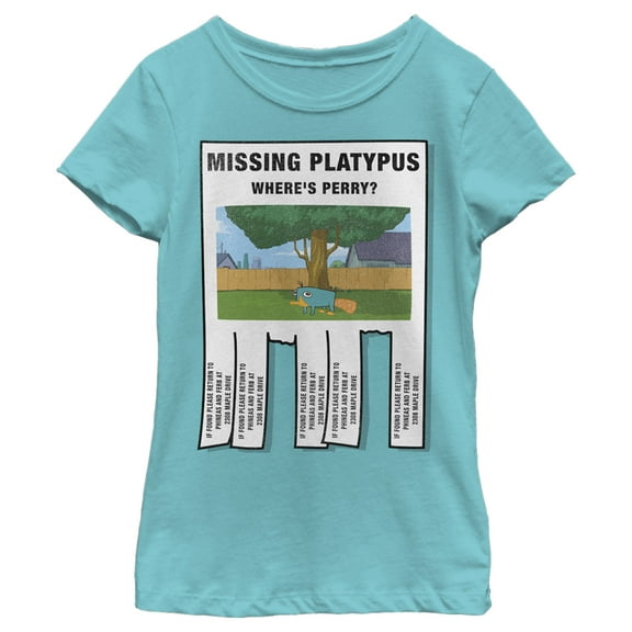 Girl's Phineas & Ferb Phineas and Ferb Missing Perry Platypus Poster Graphic Tee Tahiti Blue X Small