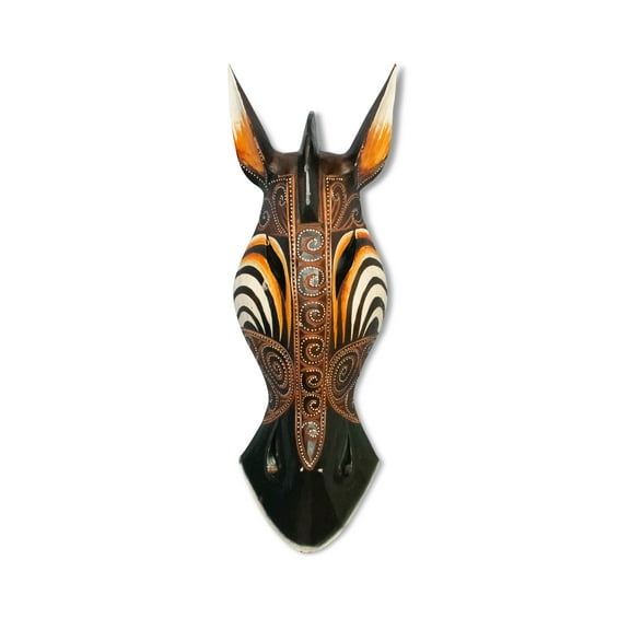 Wooden Tribal African Giraffe Mask Hand Carved Wall Plaque Hanging Home Decor Accent Sculpture Decoration Handmade Handcrafted Swirl Motif Size: 12" tall x 5" wide x 1.5" deep