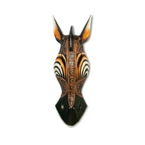 Wooden Tribal African Giraffe Mask Hand Carved Wall Plaque Hanging Home Decor Accent Sculpture Decoration Handmade Handcrafted Swirl Motif Size: 12" tall x 5" wide x 1.5" deep