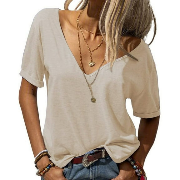 V Neck Short Sleeve Tops L