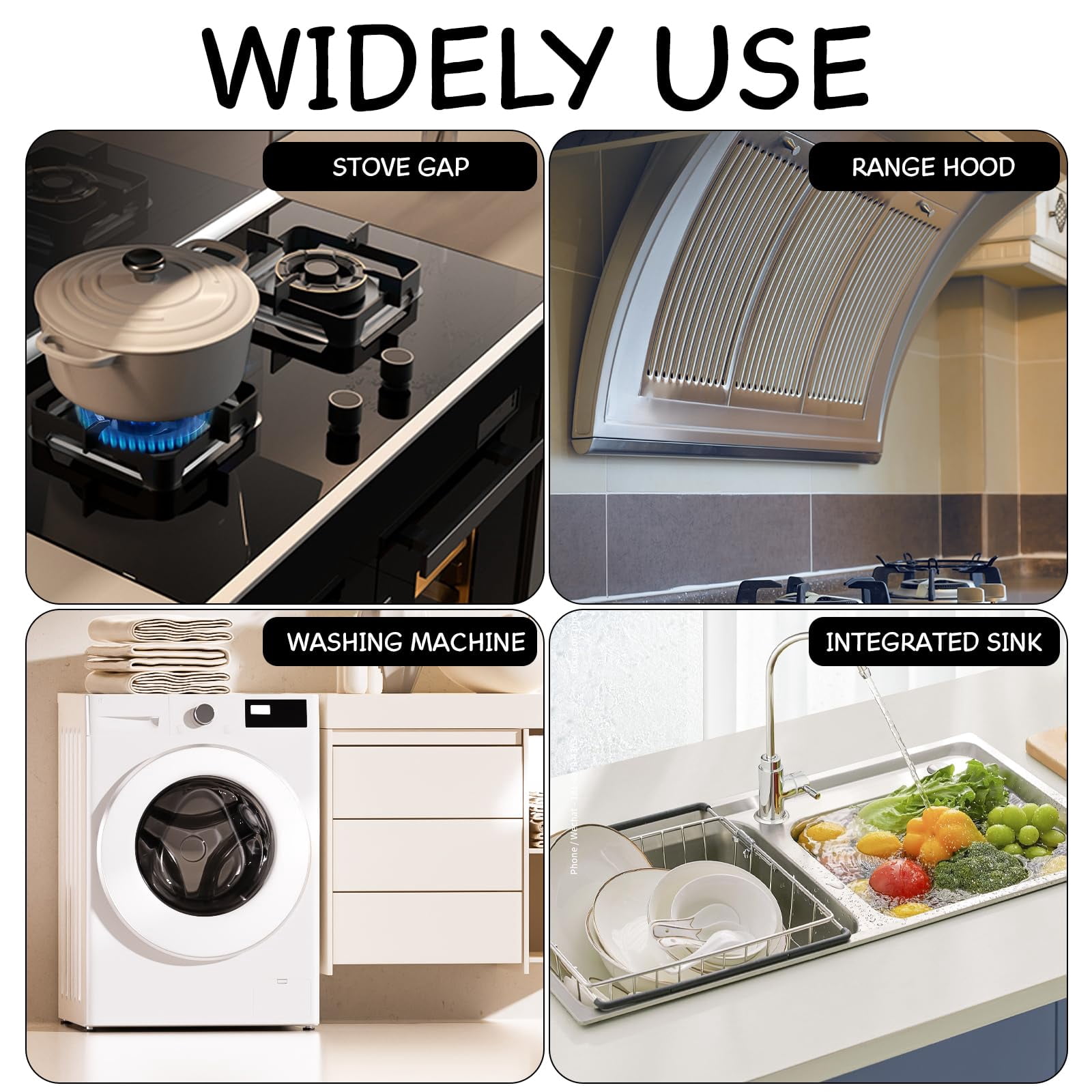 USIONE Stainless Steel Stove Gap Covers,Stove Gap Filler, Range Trim Kit, Stove Gap Guards, Heat Resistant and Easy to Clean, Easy Retractable Length 13.8" to 27.5", Width 0.79",Black(2PCS)