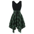 thumbnail image 2 of IROINNID Women's Sleeveless Prints A-Line Dress Fashion Cold Shoulder Cross Up Plaid Irregular Dress Round Neckline Below The Knee Dress, 2 of 3