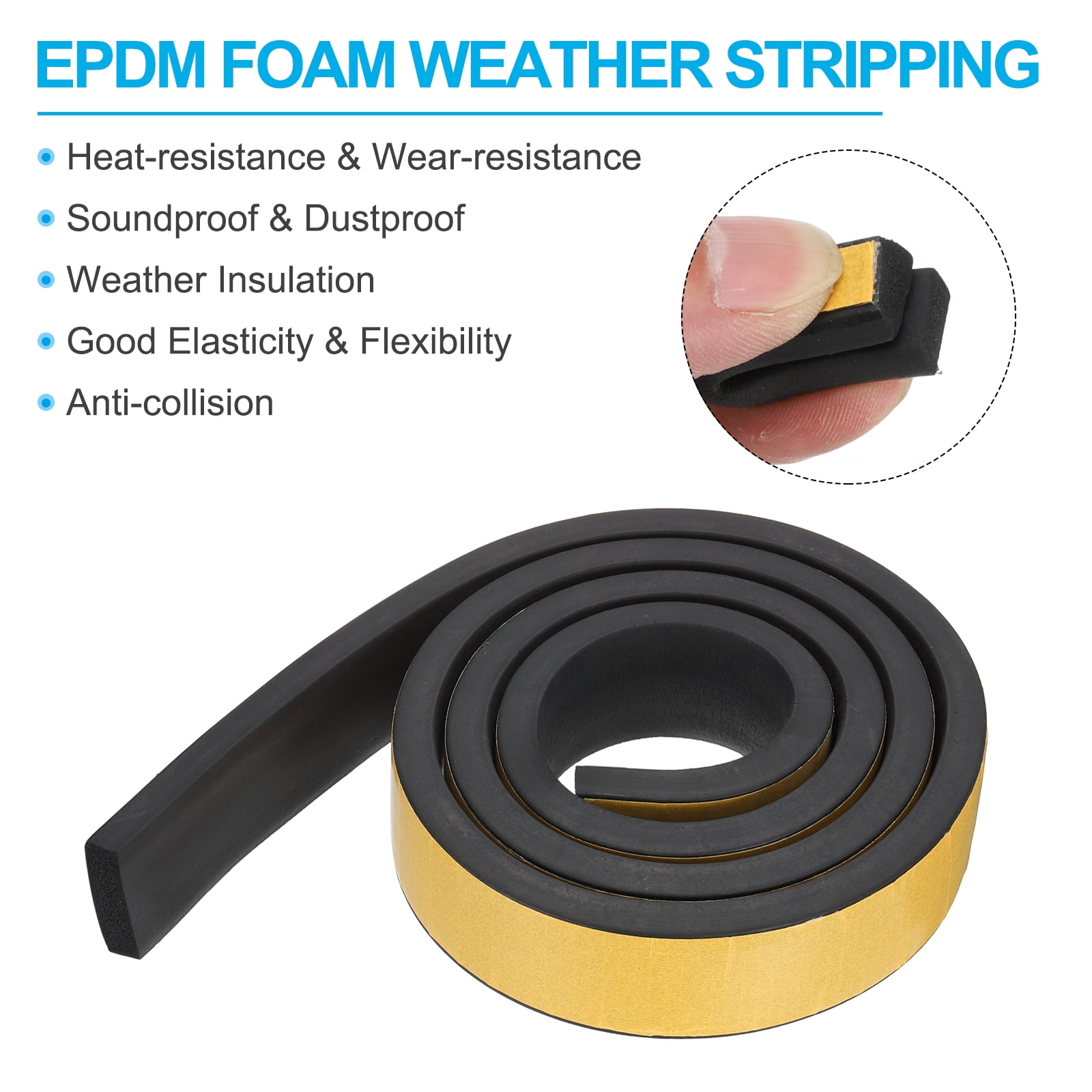Uxcell 1 Roll Total 6.6Ft 2"W x 5/8"T EPDM Weather Stripping Door Seal , Black