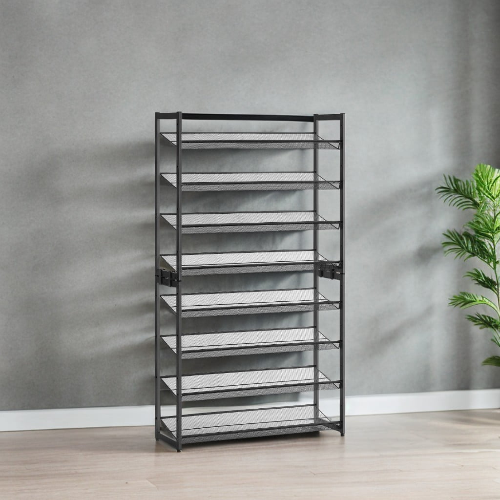 Shoe Rack, 8-Tier Shoe Organizer, Metal Shoe Storage, Entryway, Set of 2, 4-Tier Stackable Shoe Shelf, with Adjustable Flat or Angled Shelves