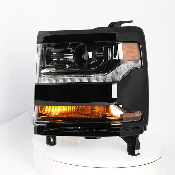Gloss Black Headlight For 2016-2019 Chevy Silverado 1500 HID LED DRL Left Side