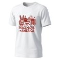 thumbnail image 3 of Camisetas divertidas del 4 de julio, camiseta de algodón suave con la bandera de Estados Unidos y el lema "Paz y amor por América" para parques y camisetas de verano., 3 of 5