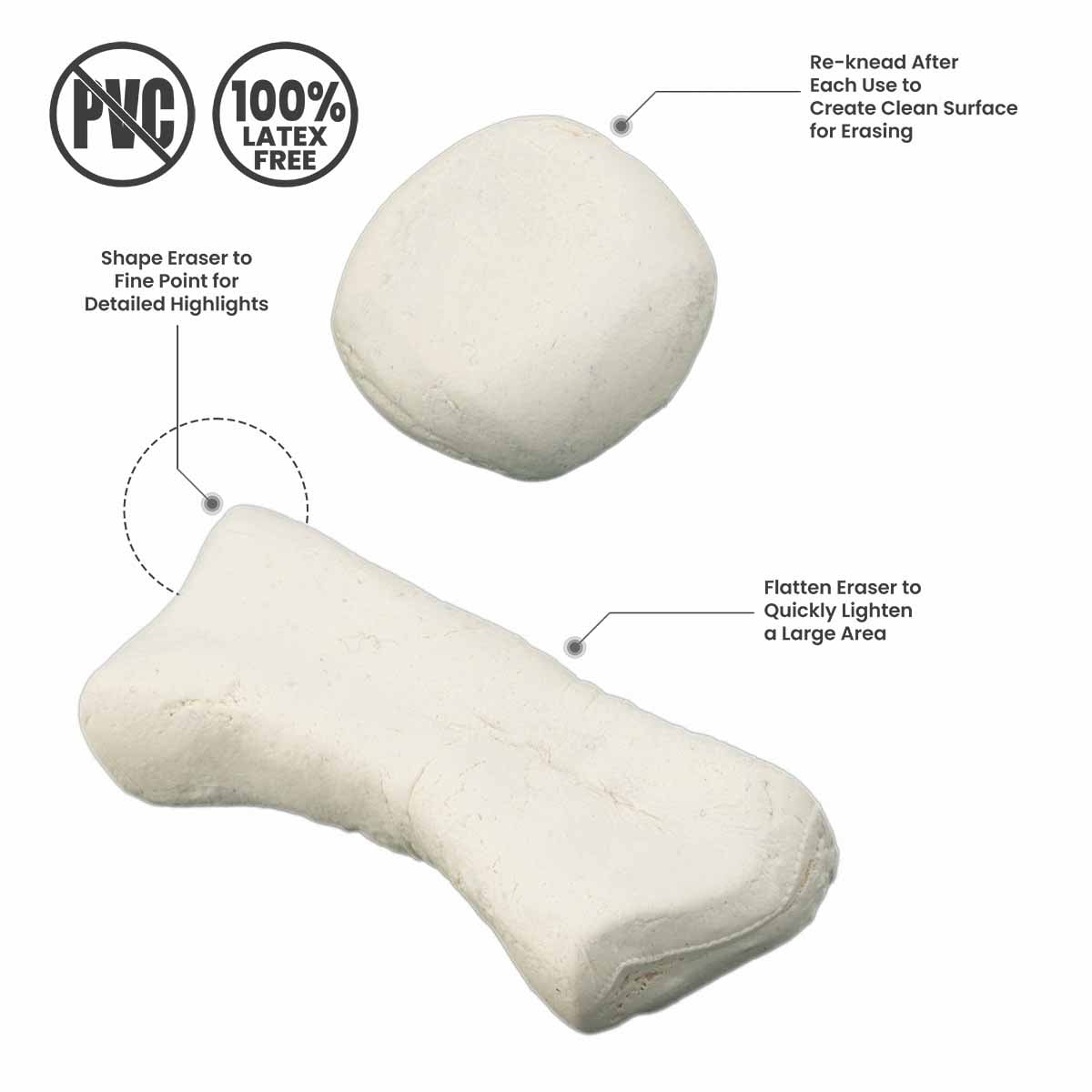 SoHo Urban Artist Kneaded Putty Eraser for Graphite Charcoal & Pastel, 36-Pack Standard White Eraser, Soft Flexible Drawing Tool for Blending Highlighting & Detail Work, PVC & Latex Free