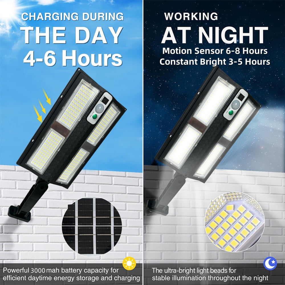 2 Pack Solar Street Lights, 6000LM Wide Angle Solar Street Lights Outdoor Waterproof, Super Bright Motion Sensor Solar Flood Lights, Dusk to Dawn