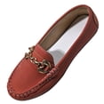 thumbnail image 3 of Women's Loafers Wide Width, French Style Suede Metal Chain Flats for Women, Soft Sole Slip-On Casual Shoes, Brown/Teal/Red/Multi-Color, 3 of 10