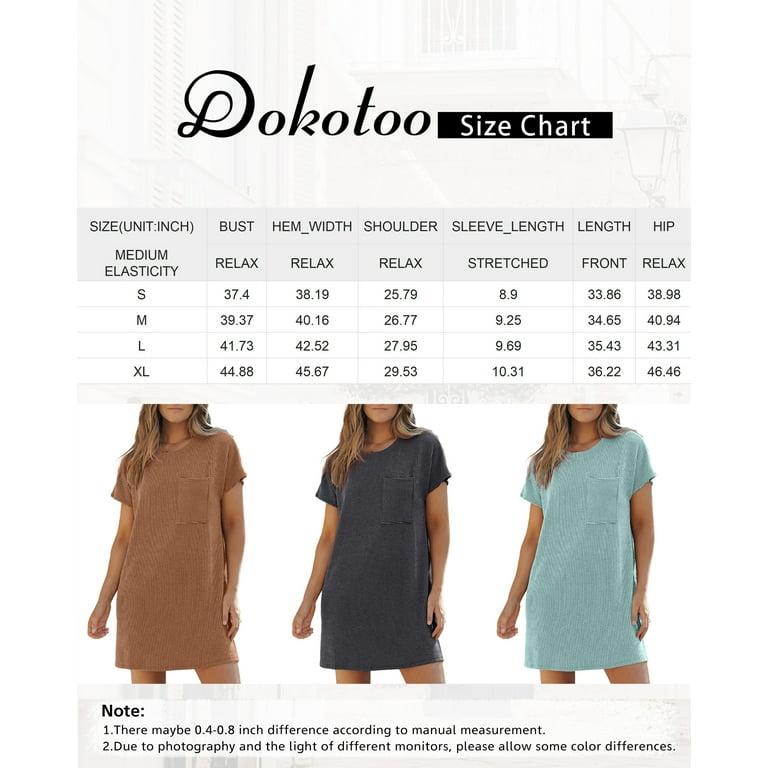 Dokotoo Casual Dresses for Women Summer Round Neck Short Sleeve Mini Dress Fashion Relaxed Fit Ribbed T shirt Straight Dress Solid Color Party Tshirt