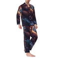 thumbnail image 2 of Fuzoiu Lazy Stone Bear Print Men's Long-Sleeved Pajama,Lounge Button Down Nightwear,Mens Notch Collar Pajama Set -Small, 2 of 7
