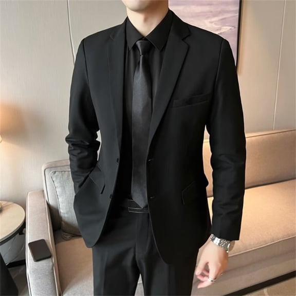 Joernso Men Suit Coat Lapel Long Sleeve Button Closure Suit Jacket with Flap Pockets Solid Color Slim Fit Business Outwear