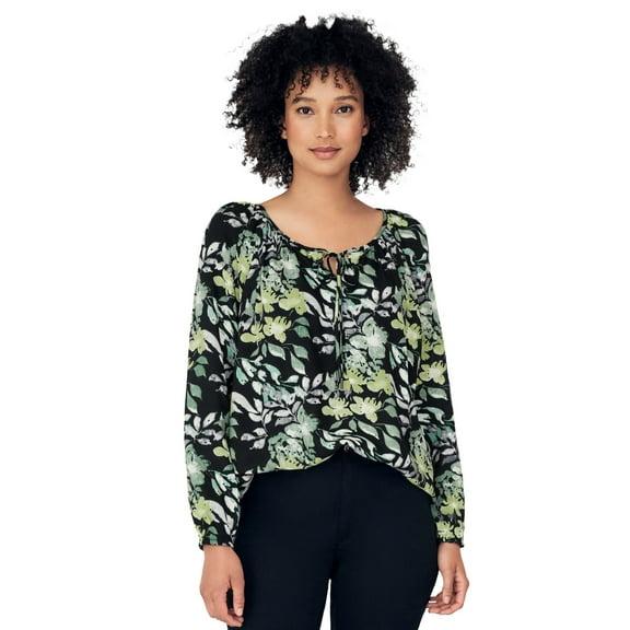 Ellos Women's Tie Neck Peasant Tunic Tunic