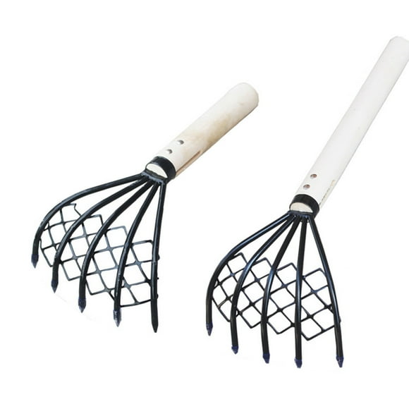CSChome Clam Rake With Mesh Pocket Steel Clam Rakes Set 2Pcs with Wooden Handle Mesh Pocket Seafood Digger Tool Beach Clamming Accessories