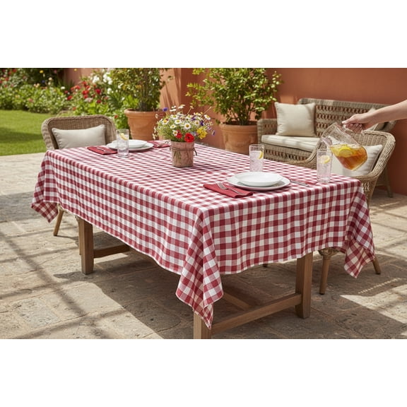 Serafina Home Wine Red White Cotton Blend Fabric Tablecloths: Gingham Checkered Design (58" x 84" Rectangle)