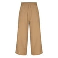 thumbnail image 4 of BLVB Womens Summer Wide Leg Capri Pants Casual Loose Cotton Linen Cropped Pants Baggy Capris Beach Lounge Trousers, 4 of 5