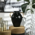 thumbnail image 2 of DecMode 19" Jug Inspired Black Ceramic Vase with Rattan Wrapped Handles, 2 of 7