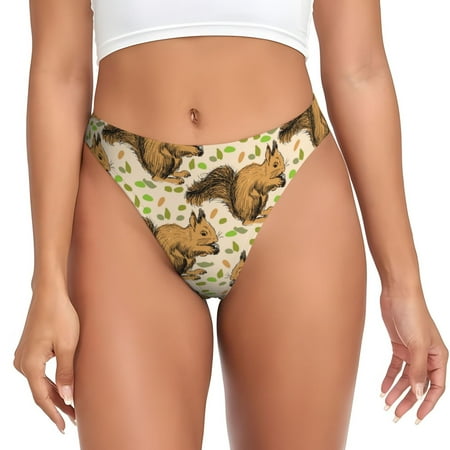 Adobk Cute Squirrel with Green Leaves Print Seamless Women Underwear Thongs No Show Ladies Thong No Line Breathable Comfortable Panties Undies for Women-Medium