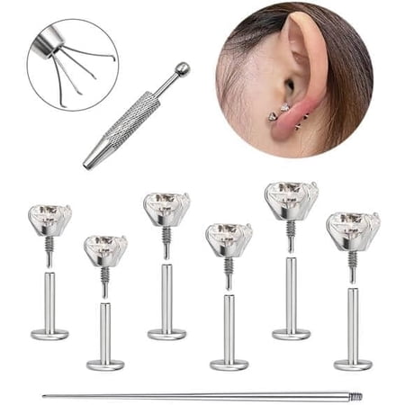 LAURITAMI 18G Flat Back Stud Earrings for Women Hypoallergenic Surgical Steel Internal Thread Tragus Cartilage Conch Nose Piercing Jewelry Be Equipped With Piercing Ball Grabber Tool