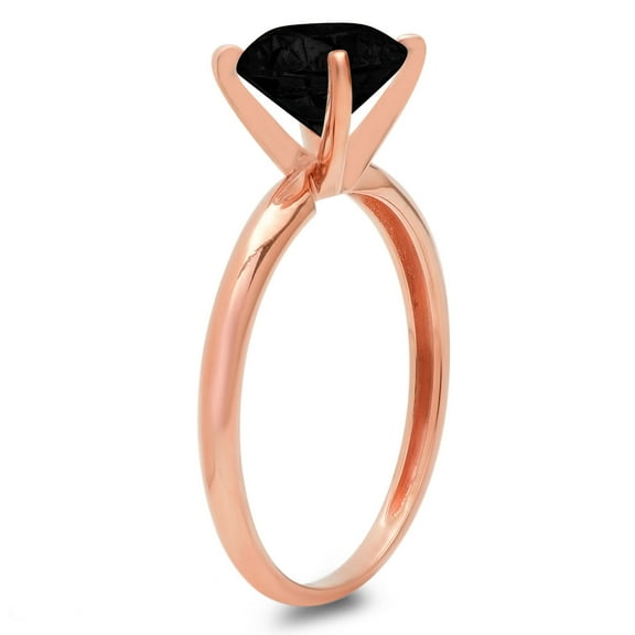 2 ct Round Cut Natural Onyx Solitaire Engagement Ring for Women in 18K Rose Gold