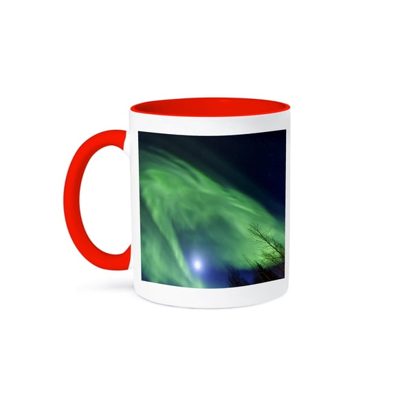 3drose, Aurora Borealis, Northern Lights, Near Fairbanks, Alaska., 15oz Two-tone Red Mug