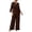 A-Brown387, variant on Womens 2 Piece Outfits Split Flare 3/4 Sleeve Notched V Neck Blouses Wide Leg Pants with Pockets spring matching sets