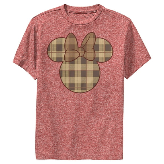 Boy's Mickey & Friends Plaid Minnie Mouse Logo  Performance Graphic Tee Red Heather Medium