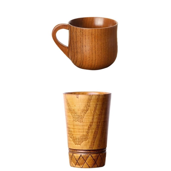 Pitycbo 2pcs Natural Wooden Mugs Beer Cups Coffee Cups Drink Mug Wedding Party Favor