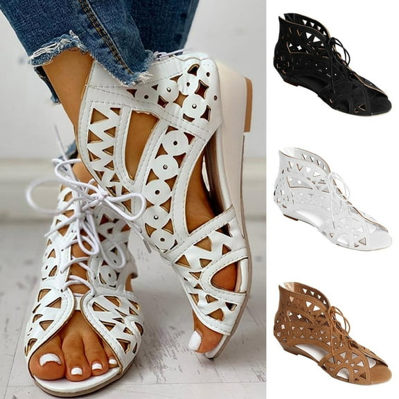 Jacenvly 2024 New Summer Ladies Shoes Casual Women's Shoes Roman Flat Open Toe Sandals Black Sandals for Women