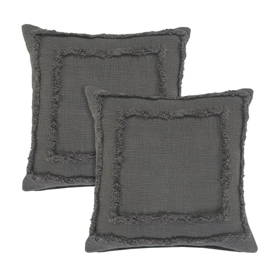 LR Home Rossy Solid Contemporary Cotton Lumbar Pillows, Gray, 16" x 24", Set of 2