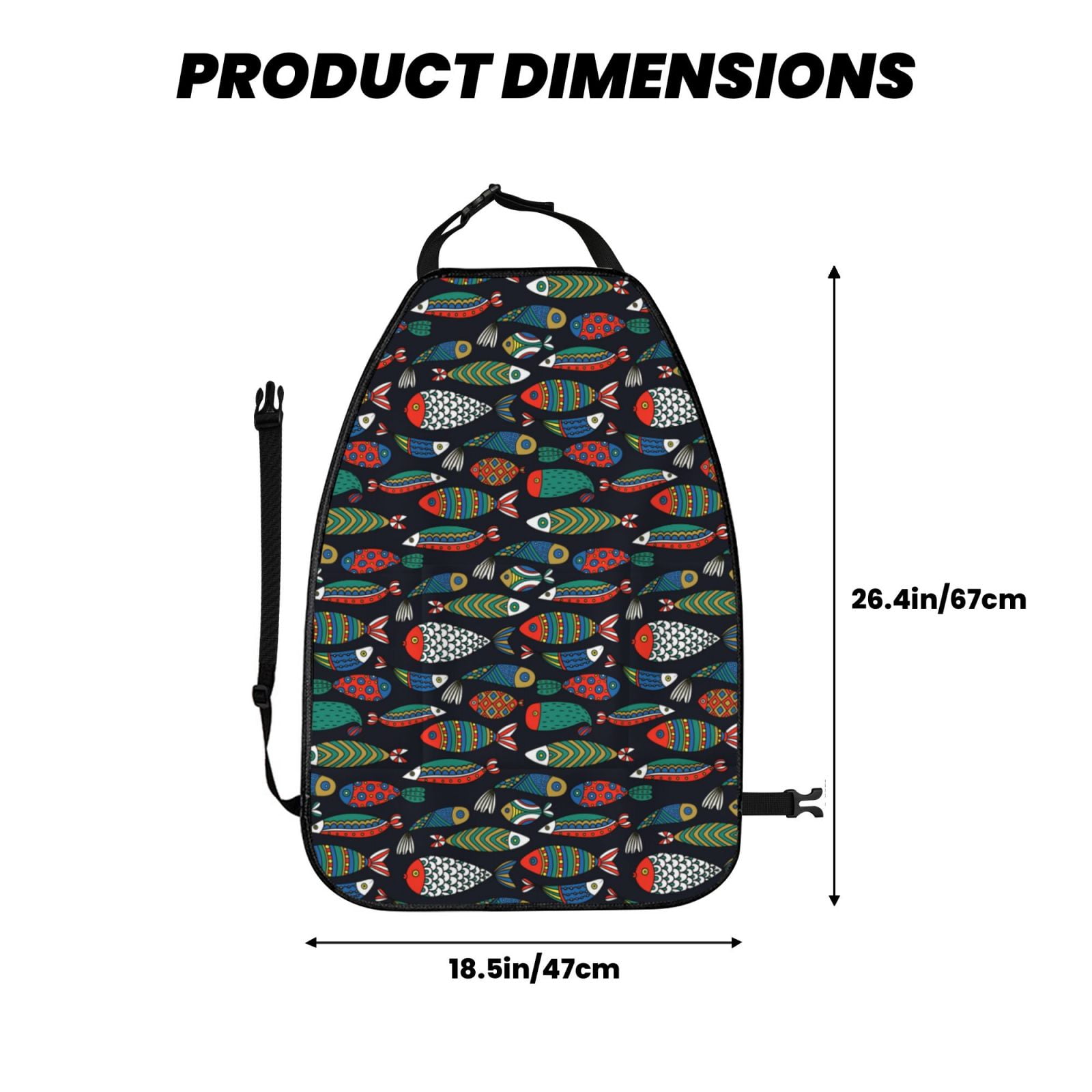 Xecao Hand Drawn Colorful Fishes Pattern Car Seat Back Protector 2 Pack Large Capacity Pocket, Kick Mats Back Seat Protector