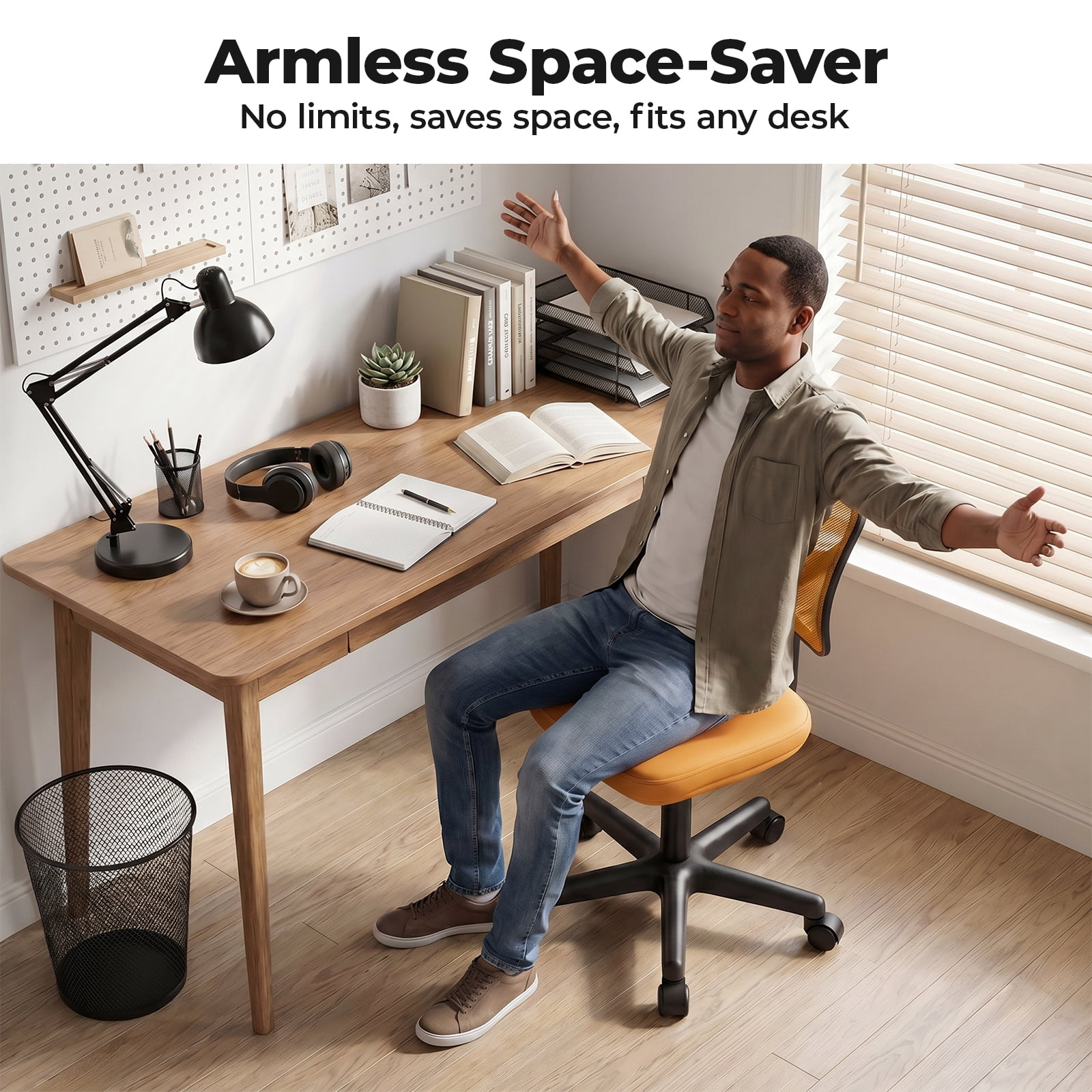 Alvantor Low-Back Mesh Office Chair with Lumbar Support, Armless Swivel Rolling Chair