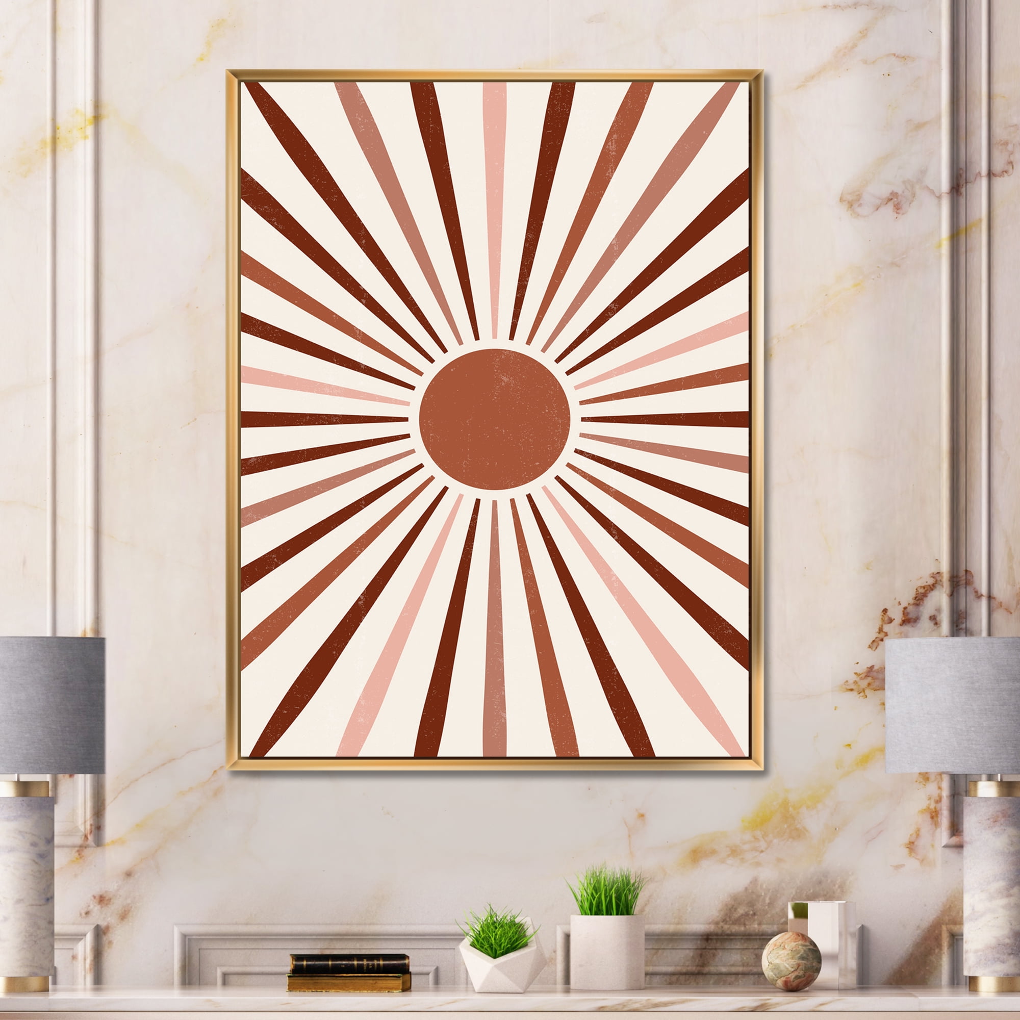 Designart 'Radiant Geometric Sun' Modern Framed Canvas Wall Art Print