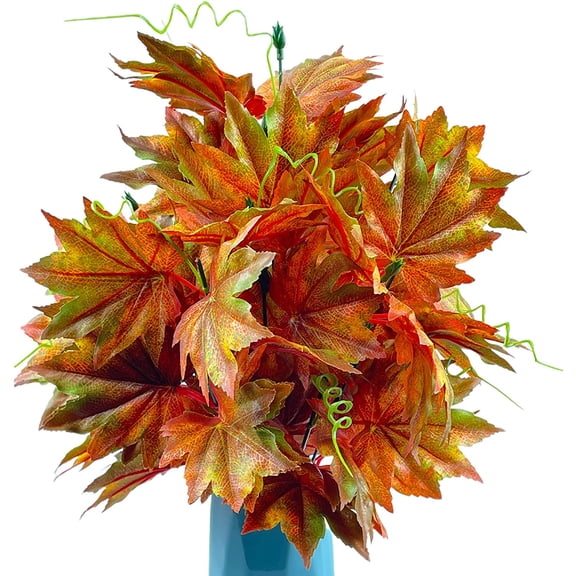 Artificial Fall Leaves Stems, 2PCS Silk Maple Leaf Branches Fall Floral Picks Fake Plants for Indoor Outdoor Home Kitchen Festival Thanksgiving Table Centerpieces Arrangement Autumn Decor
