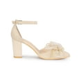 thumbnail image 3 of BLISSFUL STEP Women's Bow Knot Pointed Toe Block Heel Pumps Beige 8, 3 of 7