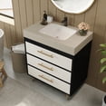 thumbnail image 6 of 30" Sintered Stone Top Bathroom Vanity with Storage, Bathroom Vanity with Ceramic Sink, Freestanding Storage Cabinet with Soft Close Drawers for Bathroom, Black,Gold,Stone Gray,White, 6 of 9
