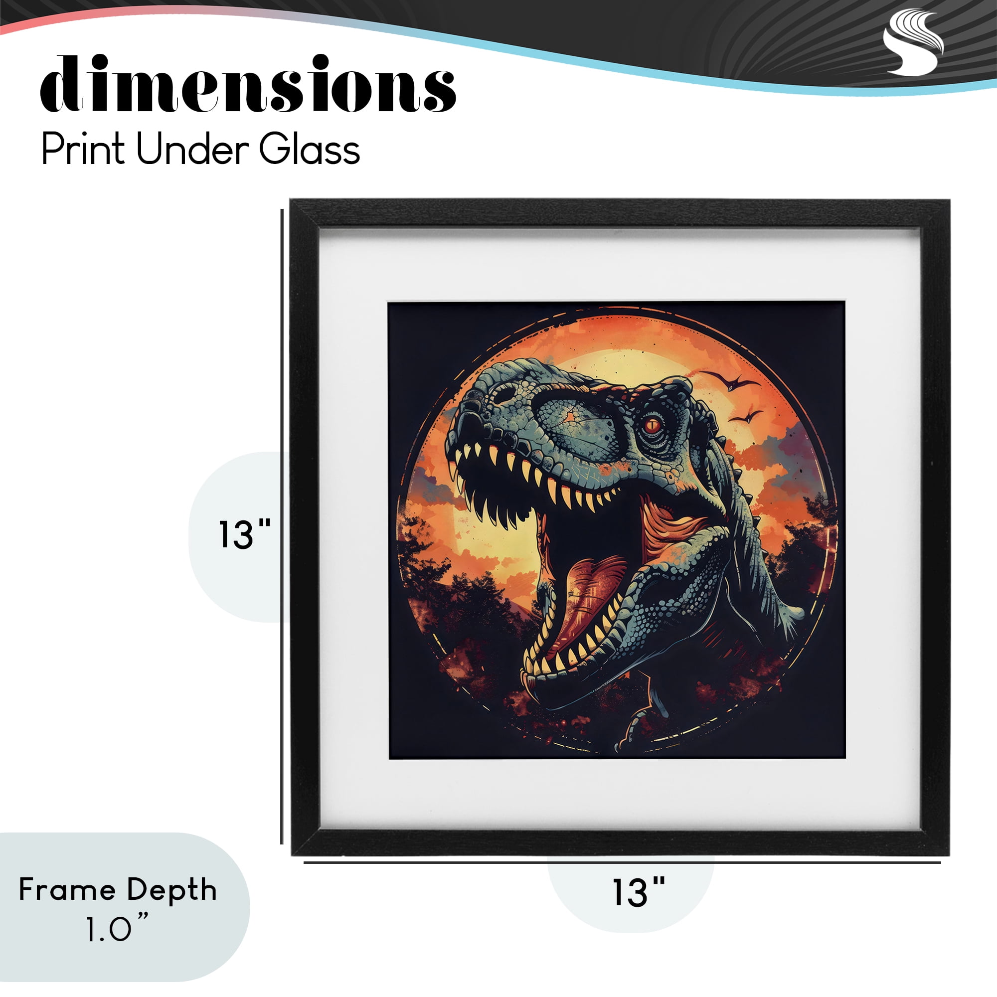 Stupell Industries Ancient Dino Roaring at Sunset Black Framed Print Under Glass, design by Creative Studio