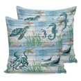 thumbnail image 7 of Outdoor Throw Pillow Cover Sea Life Turtle Seahorse Whale Octopus Waterproof Cushion Covers 2 Pack Underwater World on Wood Pillow Cases Home Decoration for Patio Garden Couch Sofa, 7 of 7