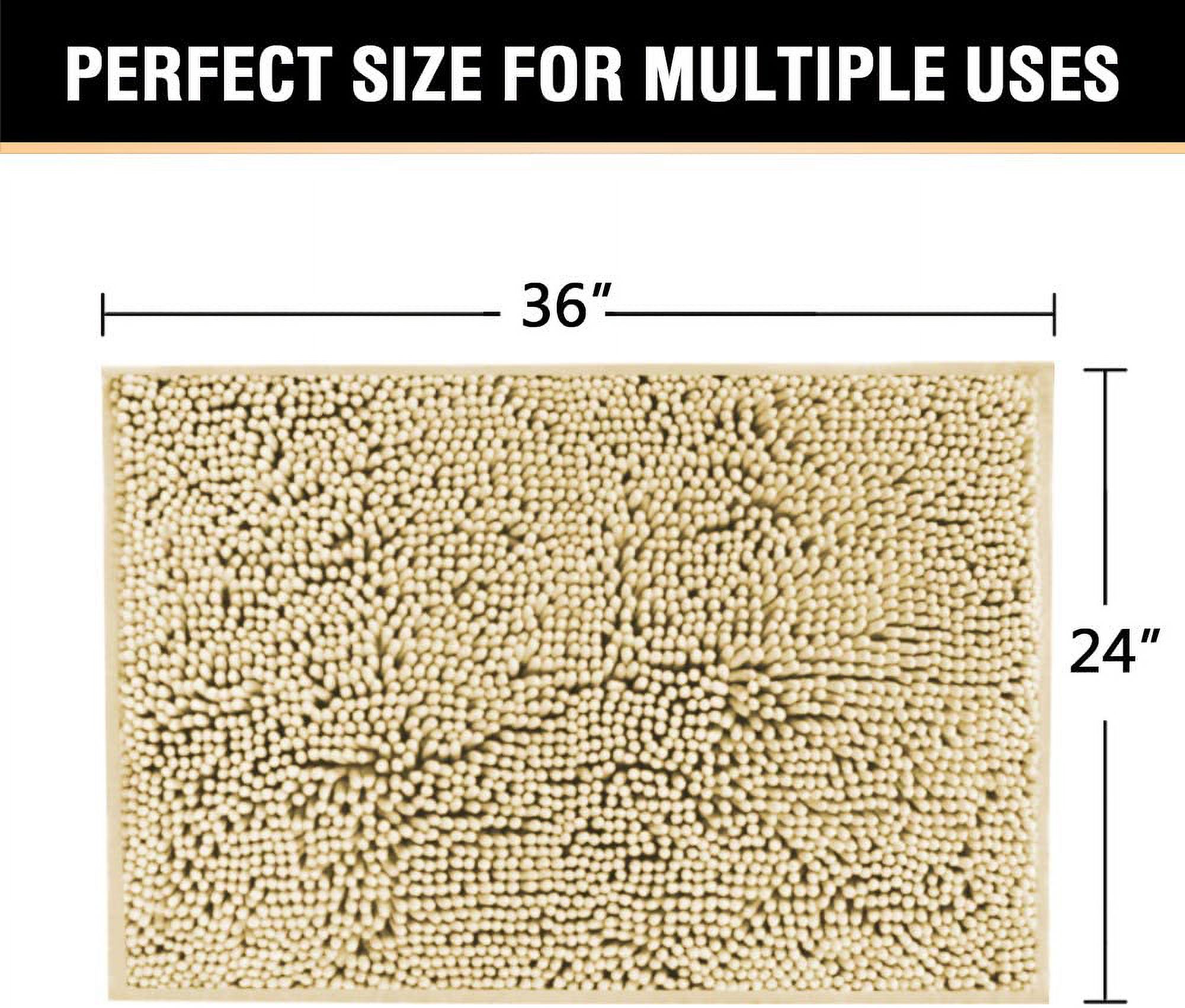 Bath Mat for Bathroom Non Slip Luxury Chenille Ultra Soft Bath Rugs 24x36 Absorbent Non Skid Shaggy Rugs Washable Dry Fast Plush Area Carpet Mats for Indoor, Bath Room, Tub - Beige