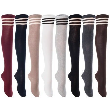 Lian LifeStyle Women's 4 Pairs Over Knee High Thigh High Cotton Socks Size