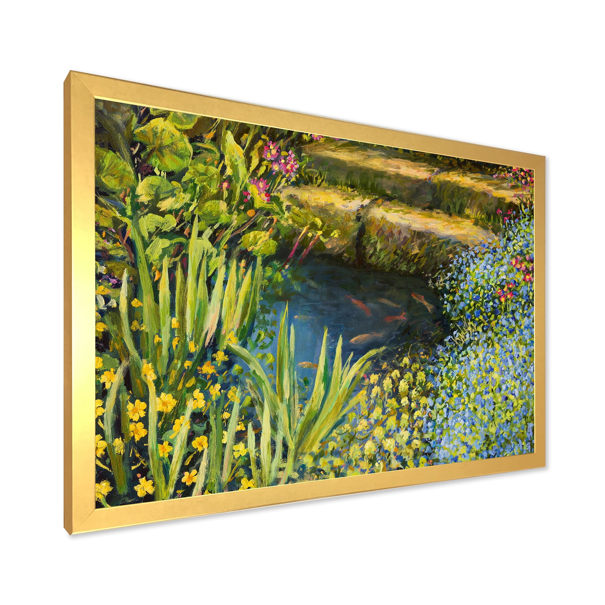 Designart 'Colorful Silence Flowers At The Lake Side' Lake House Framed Art Print