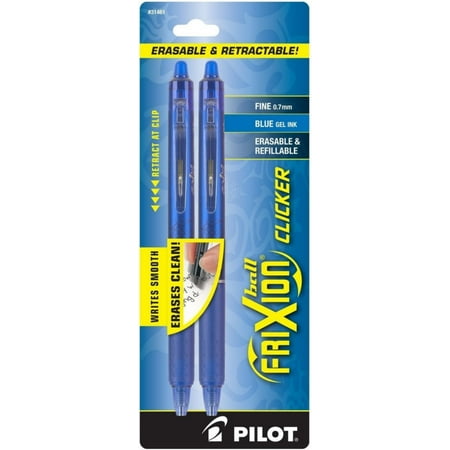 2 Pack - Pilot FriXion Clicker Retractable Erasable Gel Pens, Fine Point, Blue Ink 2 ea