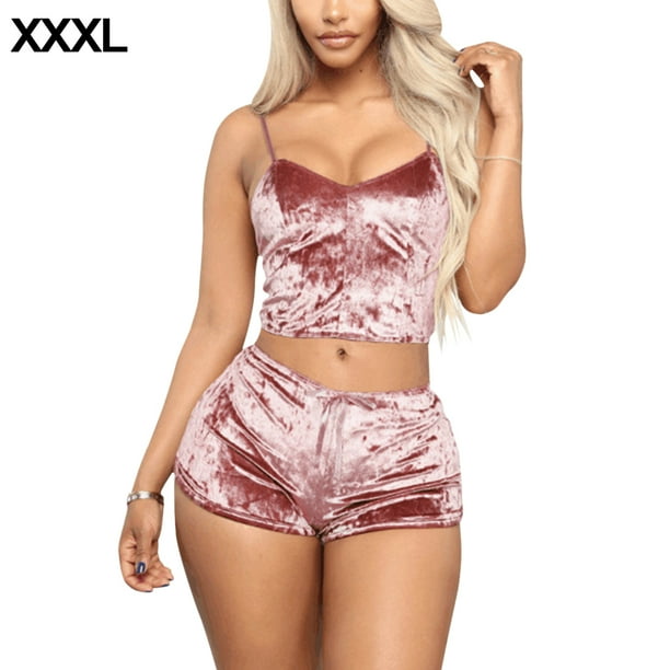 Conjunto de pantalones cortos de terciopelo sexy para mujer, ropa de dormir, ropa interior, lencería, regalo, rosa, XXXL Speravity XX000204-18