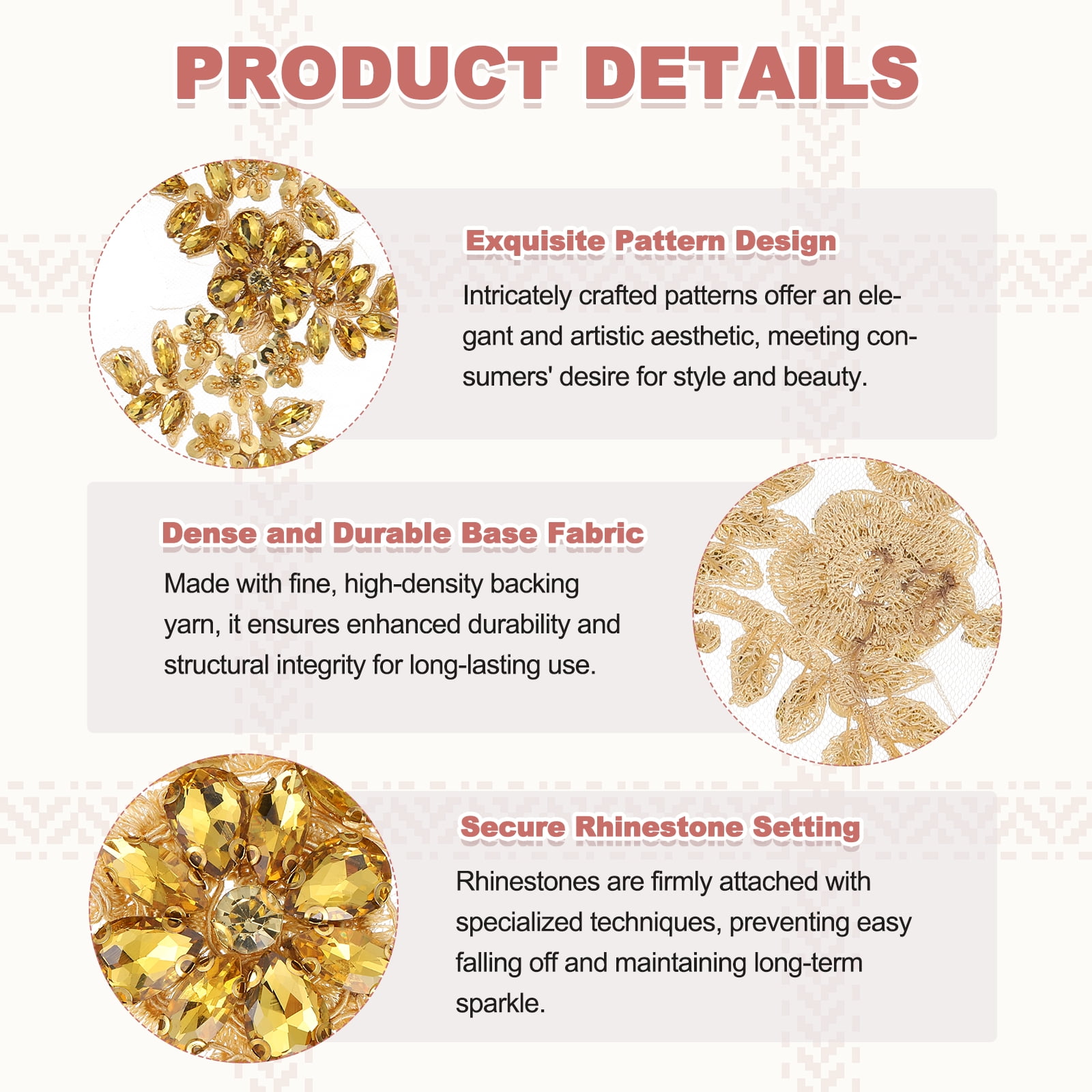 Uxcell 2Pack Rhinestone Applique Patches, 13 x 4 Inches Gold Lace Embroidery Patches Sew on Rhinestone Beaded Sequins for Sewing Making Dresses Wedding Banquet Evening Gown Decoration