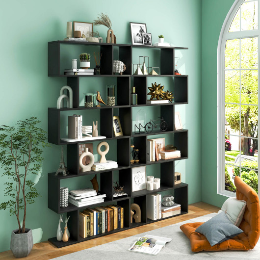 6 Tier SShaped Bookshelf Storage Display Bookcase Decor ZShelf Black
