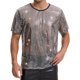 thumbnail image 1 of CAMISETA DE LENTEJUELAS TRANSPARENTES INSPIRADA EN CHIC PARA HOMBRES, CAMISETA BRILLANTE DE MANGA CORTA, T-SHIRT METÁLICA GLITTER M Plata, 1 of 5
