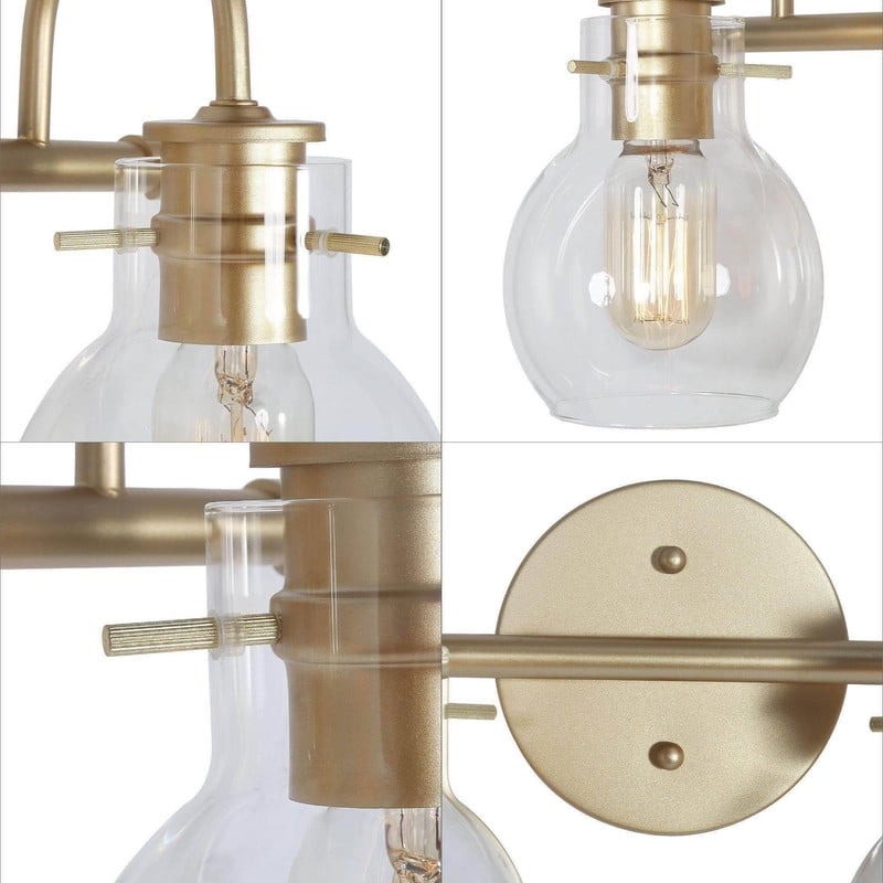 LNC 2-Light Gold Round Clear Glass Modern Bathroom Vanity Lighting Fixutre,13"Lx9"Hx7"D