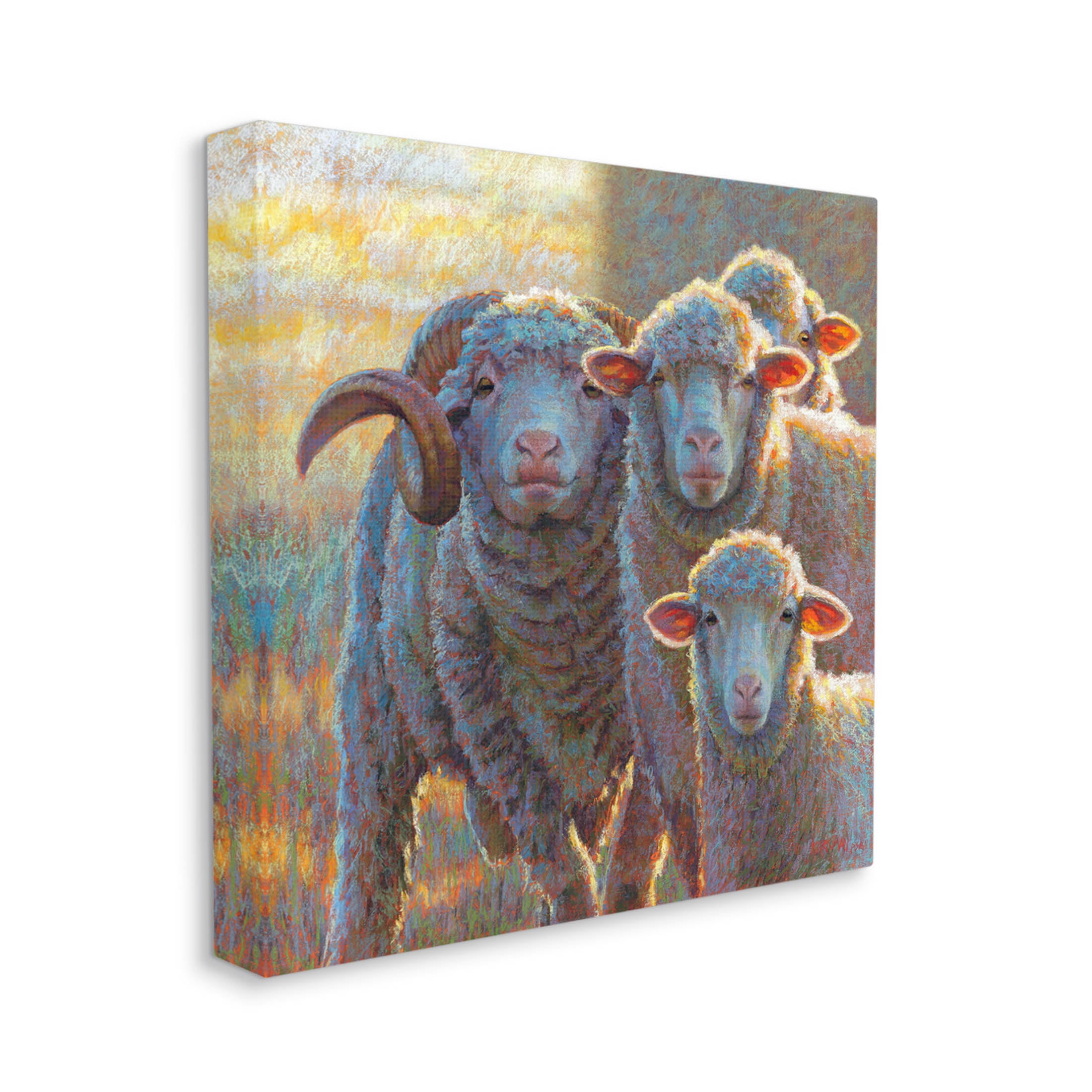 Sunlit Sheep Family Farm Animals Animals & Insects Painting Gallery Wrapped Canvas Print Wall Art